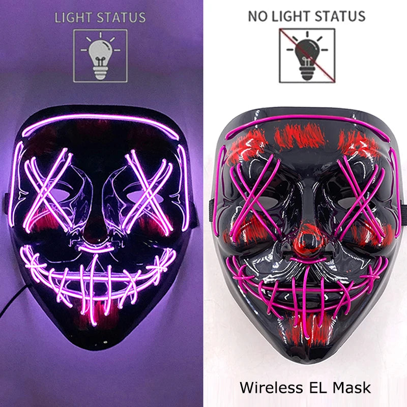 Wireless Neon LED Halloween Mask – Light-Up Party Mask