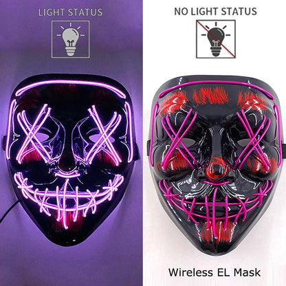 Wireless Neon LED Halloween Mask – Light-Up Party Mask
