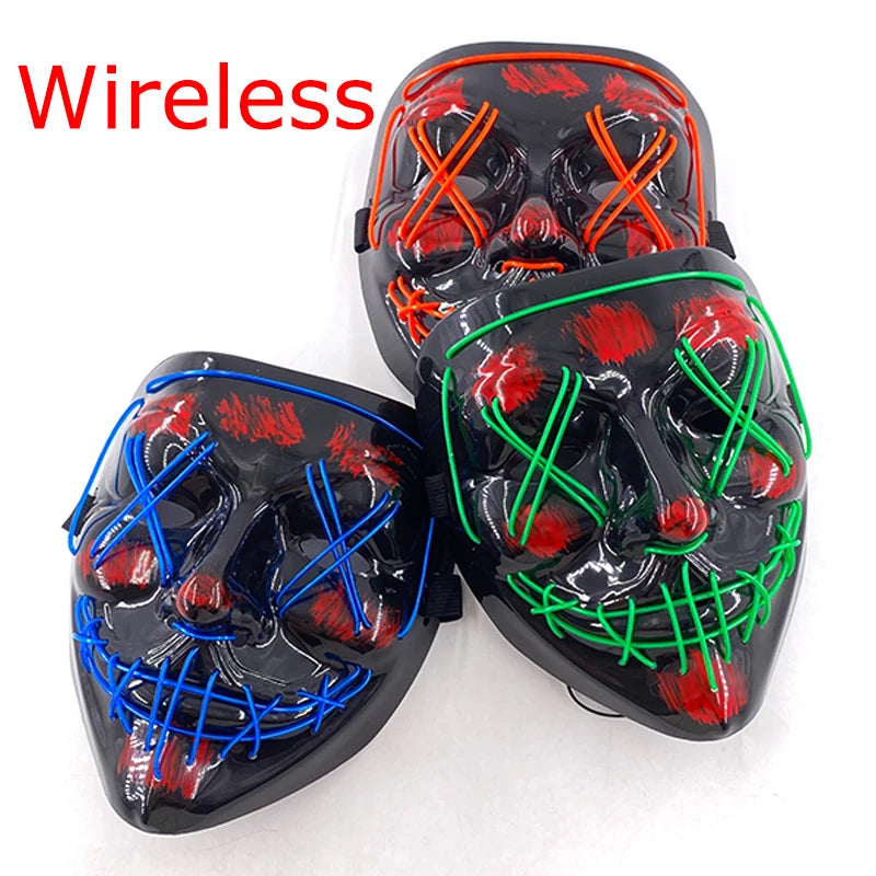 Wireless Neon LED Halloween Mask – Light-Up Party Mask
