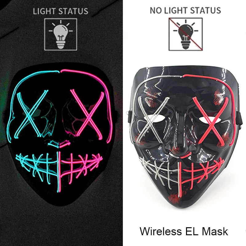 Wireless Neon LED Halloween Mask – Light-Up Party Mask