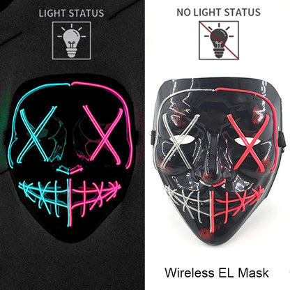 Wireless Neon LED Halloween Mask – Light-Up Party Mask