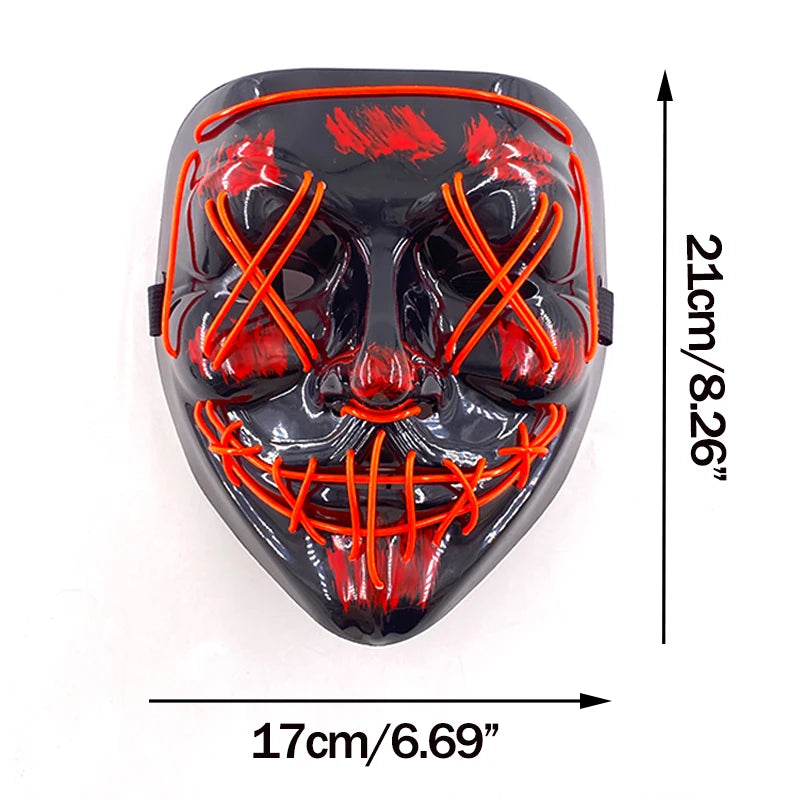 Wireless Neon LED Halloween Mask – Light-Up Party Mask
