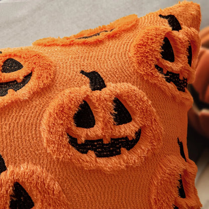 Plush Pumpkin Halloween Throw Pillow Cover – 18" x 18"