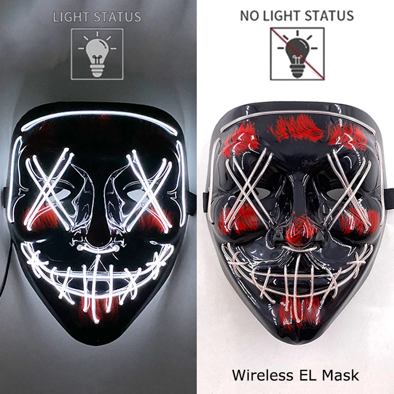Wireless Neon LED Halloween Mask – Light-Up Party Mask
