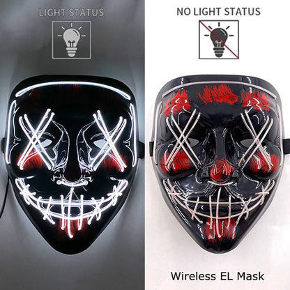 Wireless Neon LED Halloween Mask – Light-Up Party Mask