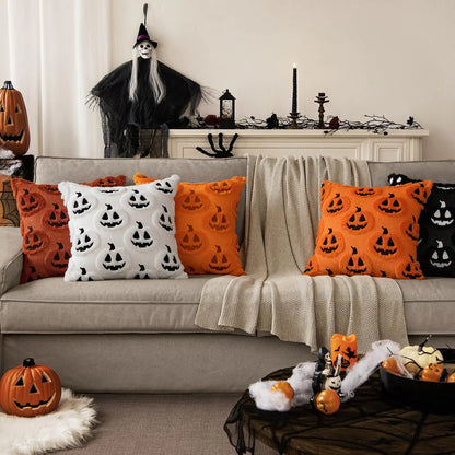 Plush Pumpkin Halloween Throw Pillow Cover – 18" x 18"