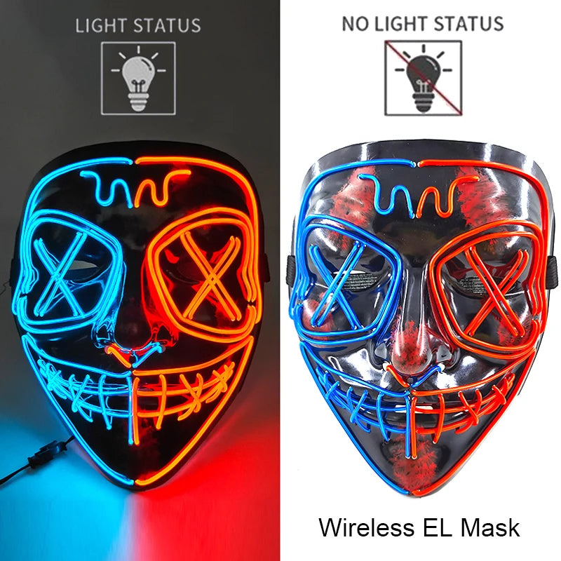 Wireless Neon LED Halloween Mask – Light-Up Party Mask