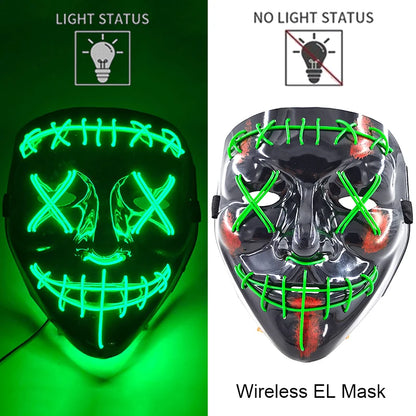 Wireless Neon LED Halloween Mask – Light-Up Party Mask