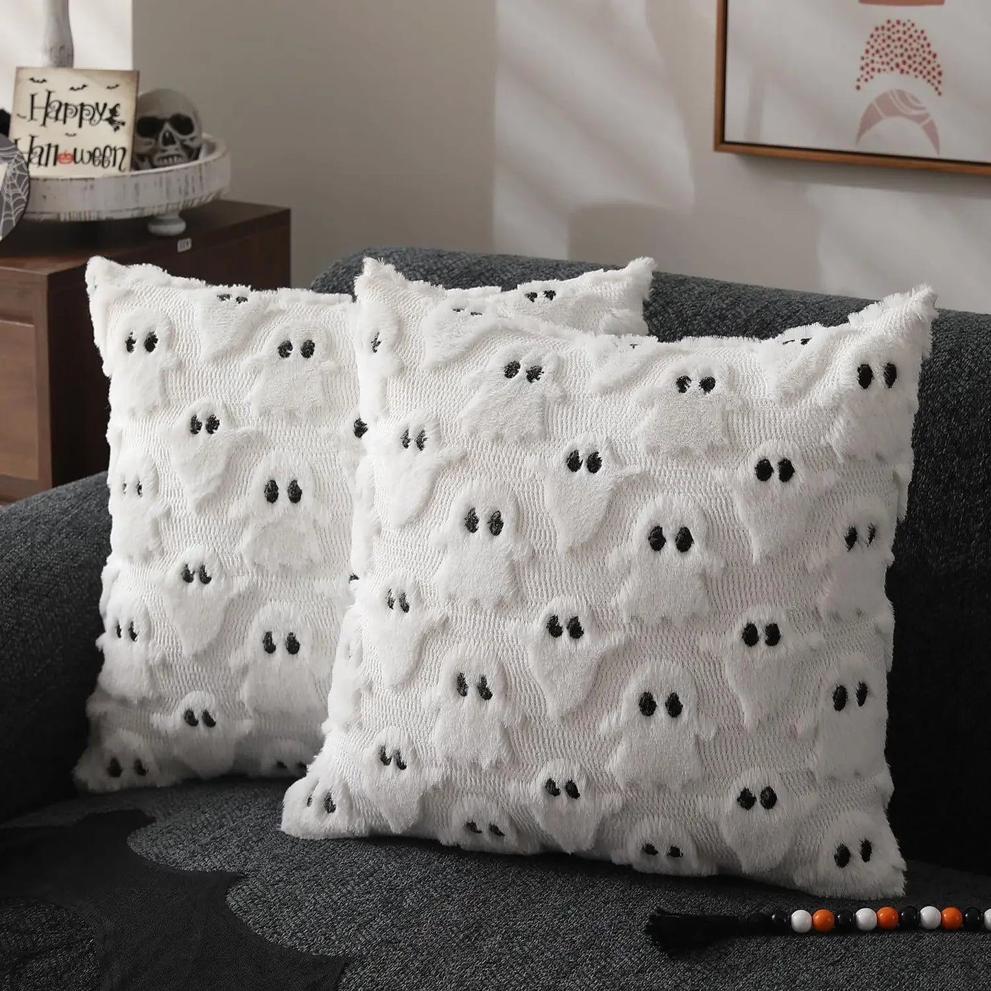 Plush Pumpkin Halloween Throw Pillow Cover – 18" x 18"