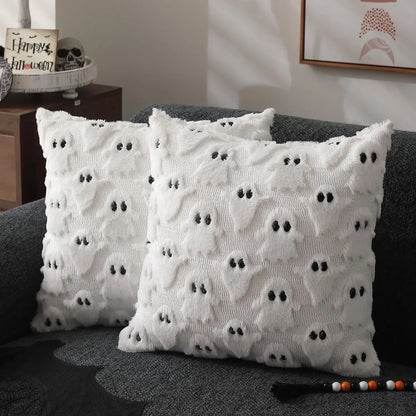 Plush Pumpkin Halloween Throw Pillow Cover – 18" x 18"