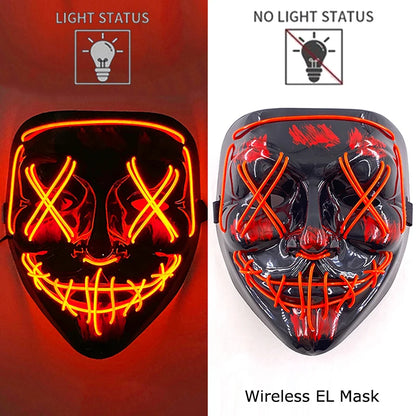 Wireless Neon LED Halloween Mask – Light-Up Party Mask