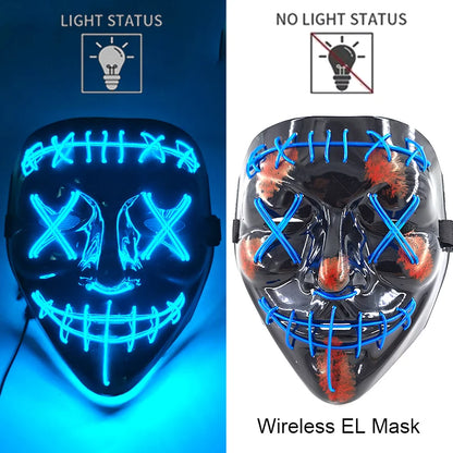Wireless Neon LED Halloween Mask – Light-Up Party Mask